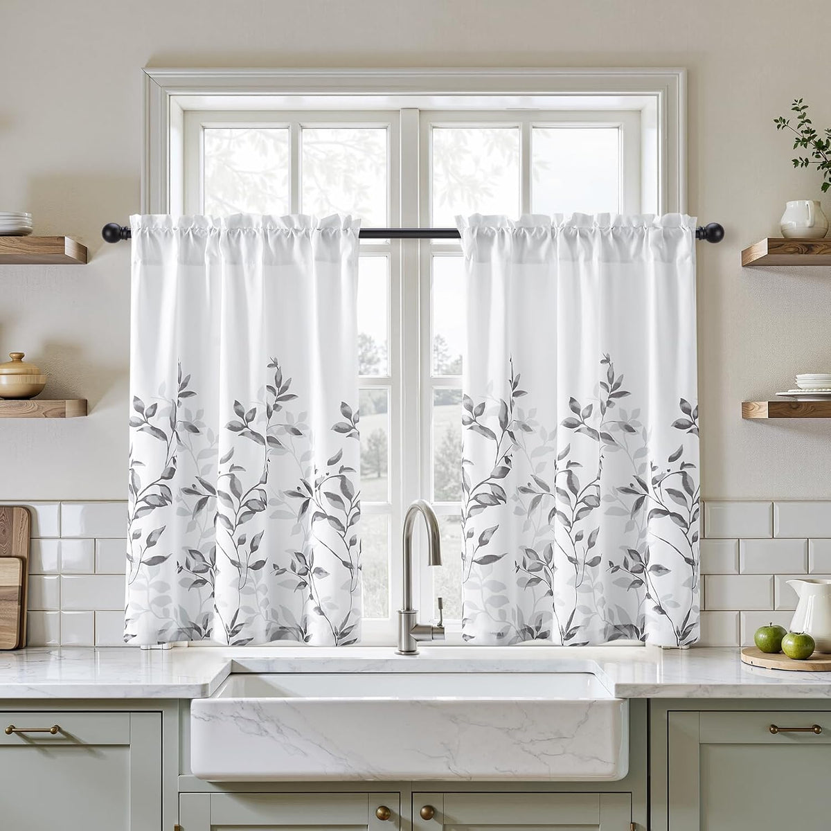 HOMEIDEAS Kitchen Curtains, Short Non-See-Through Privacy Curtains 30"X36"