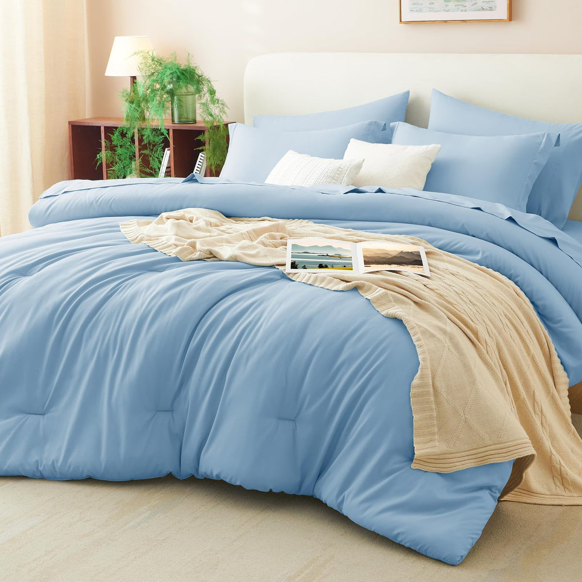 CozyLux Queen Comforter Set Black, 7 Pieces Bed in a Bag