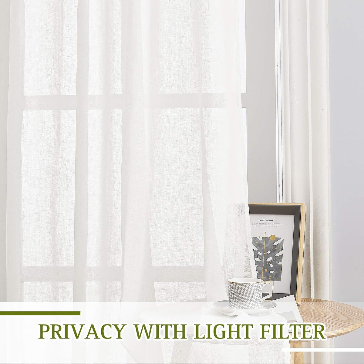 NICETOWN Semi Sheer Linen Ivory Curtains for Bedroom, W52xL84, 2 Panels