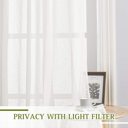 NICETOWN Semi Sheer Linen Ivory Curtains for Bedroom, W52xL84, 2 Panels