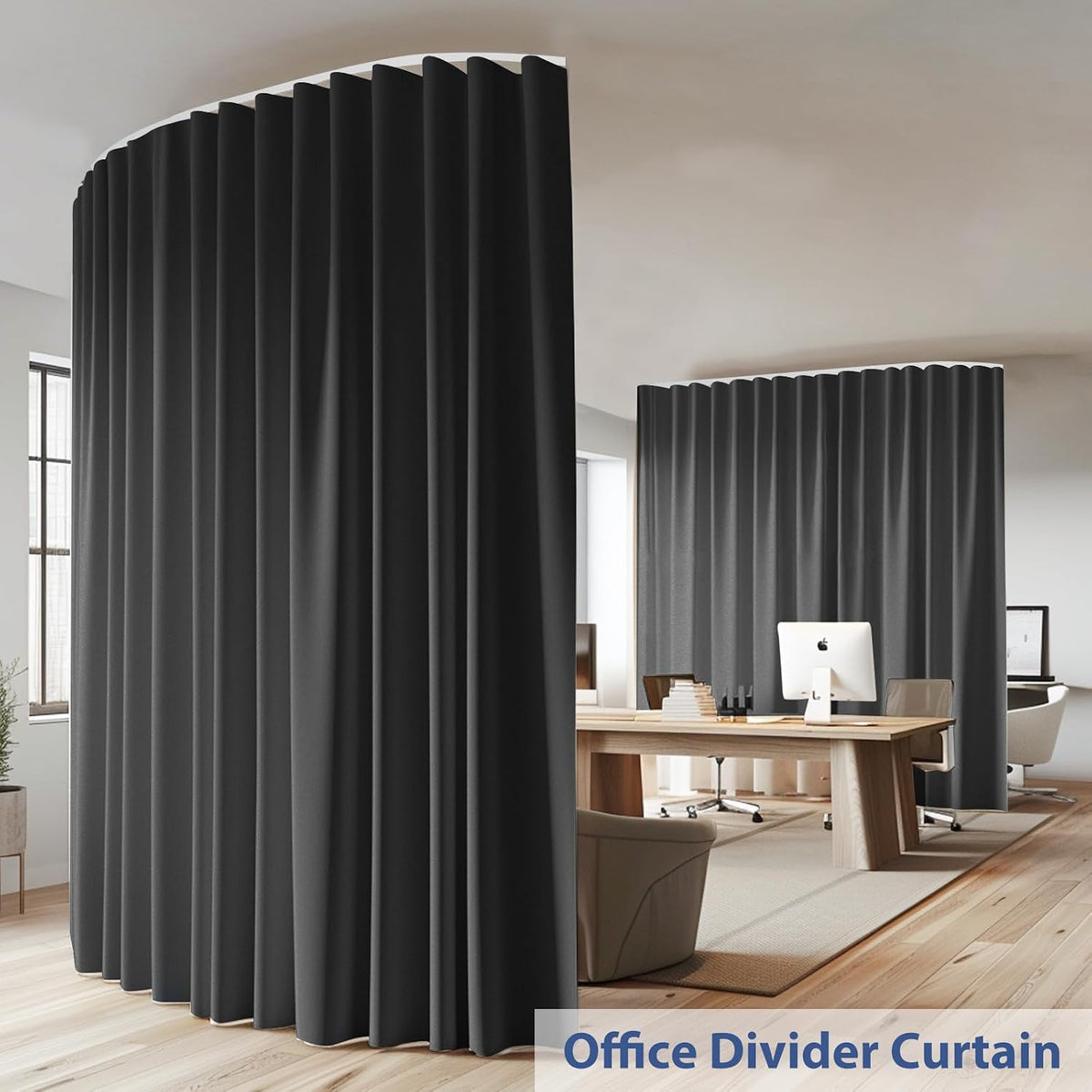 Room Divider Ceiling Mounted Curtains Track Sets Extra Wide Blackout Curtain Flexible Tracks for Bedroom Privacy Partition Separator, 1 Panel Black Drape and White Rail, W8.3 x H8ft