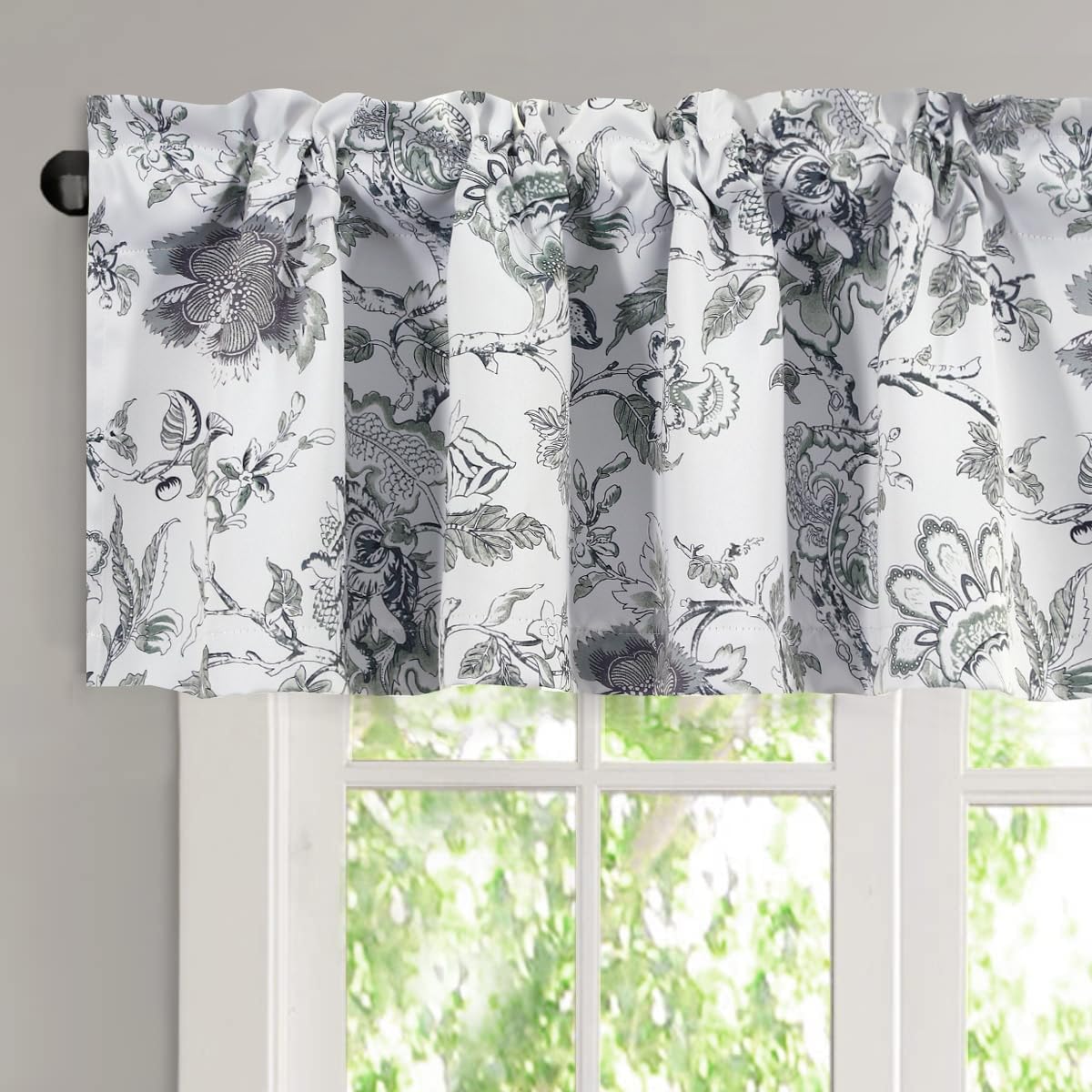 H.VERSAILTEX Blackout Curtain Valances for Kitchen Window/Living Room/Bathroom Privacy Added Rod Pocket Home Decoration Winow Valance, 52" W x 18" L, Floral in Sage and Brown