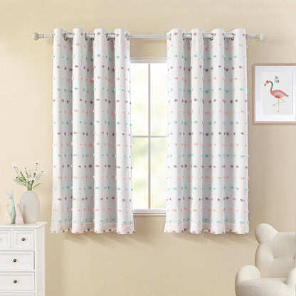 MYSKY HOME Kids Blackout Curtains for Boys Bedroom 84 Inch Long 100% Light Blocking Cute Curtains for Playing Room 2 Panels Grommet Nursery Drapes with Rainbow Pom Pom Sheer 2 Layered 50W x 84L