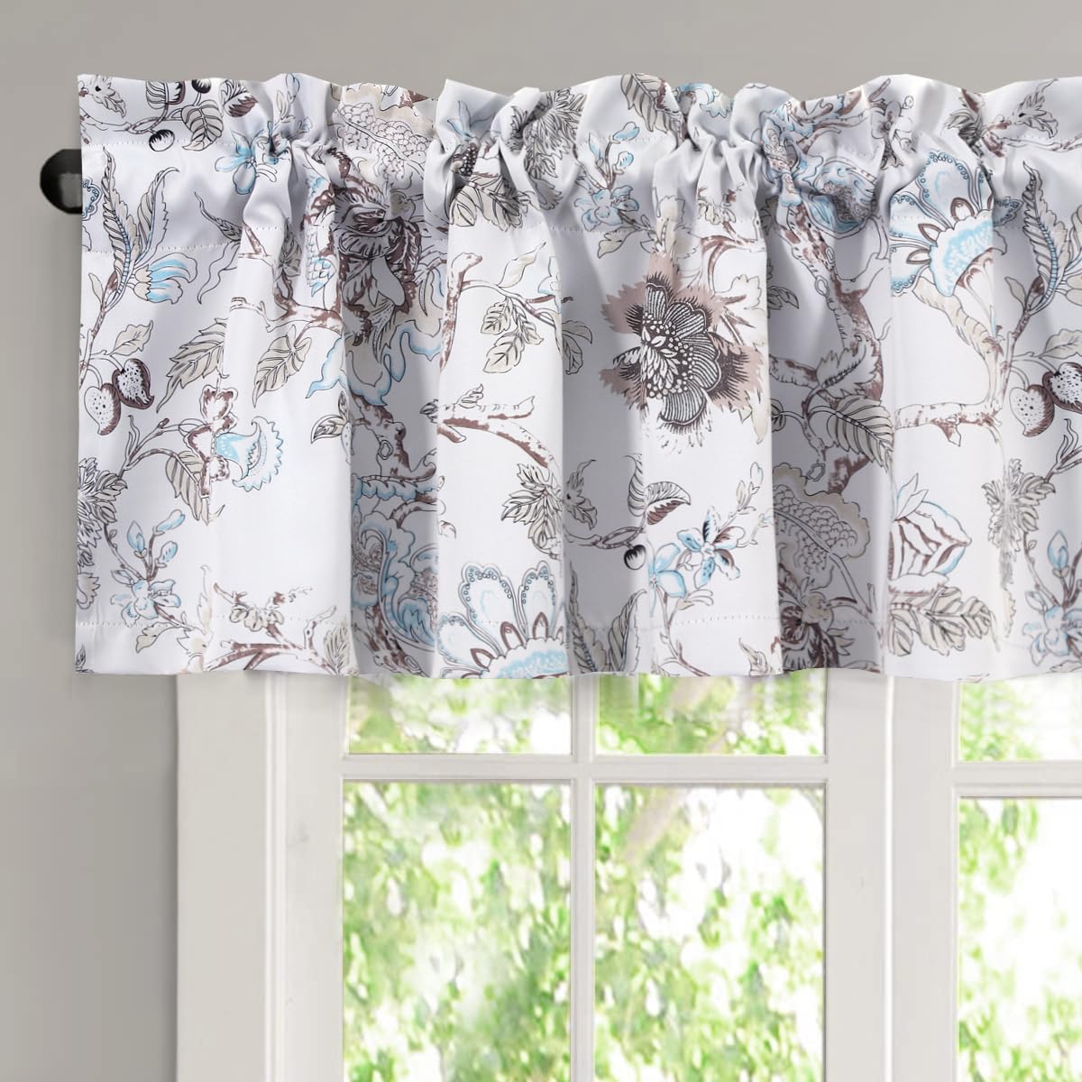 H.VERSAILTEX Blackout Curtain Valances for Kitchen Window/Living Room/Bathroom Privacy Added Rod Pocket Home Decoration Winow Valance, 52" W x 18" L, Floral in Sage and Brown