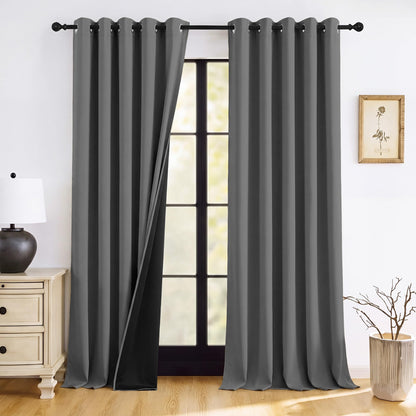 RYB HOME 100% Blackout Black Curtains for Bedroom Living Room 84 inch Long
