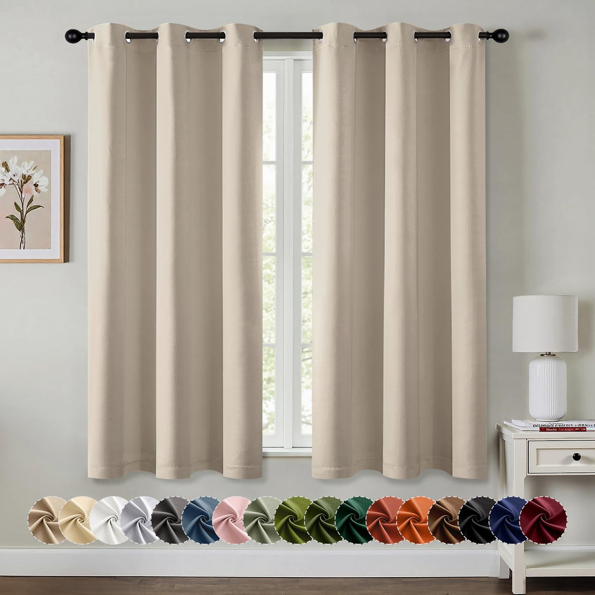 MIULEE Blackout Curtains for Bedroom 2 Panels 40 x 63 Inch Long Black