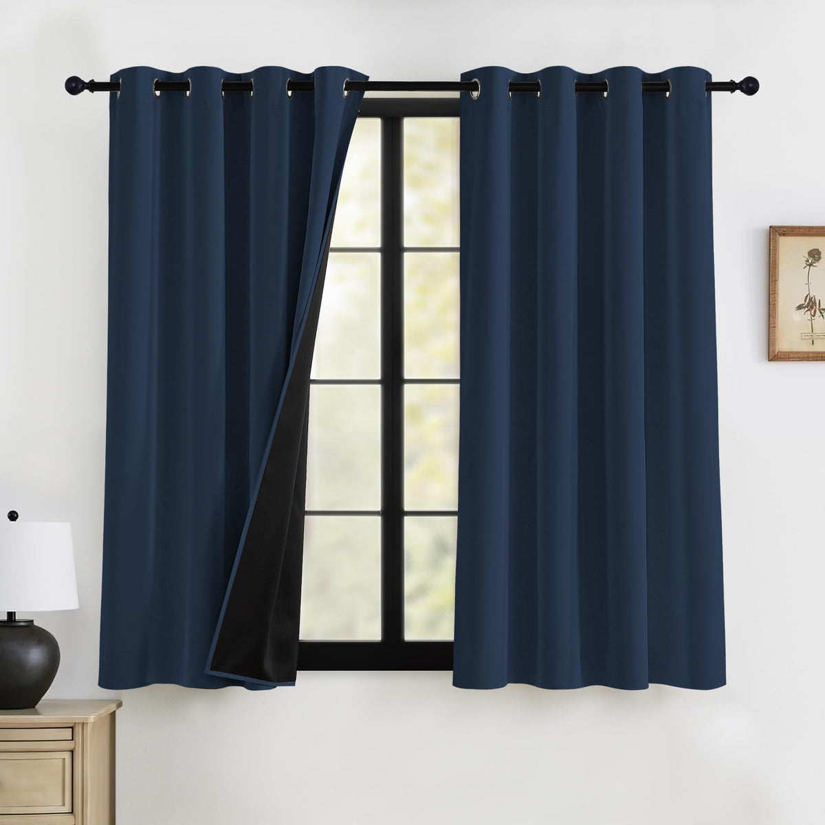 RYB HOME 100% Blackout Black Curtains for Bedroom Living Room 84 inch Long
