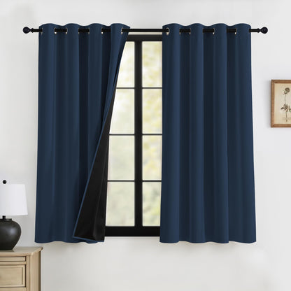 RYB HOME 100% Blackout Black Curtains for Bedroom Living Room 84 inch Long
