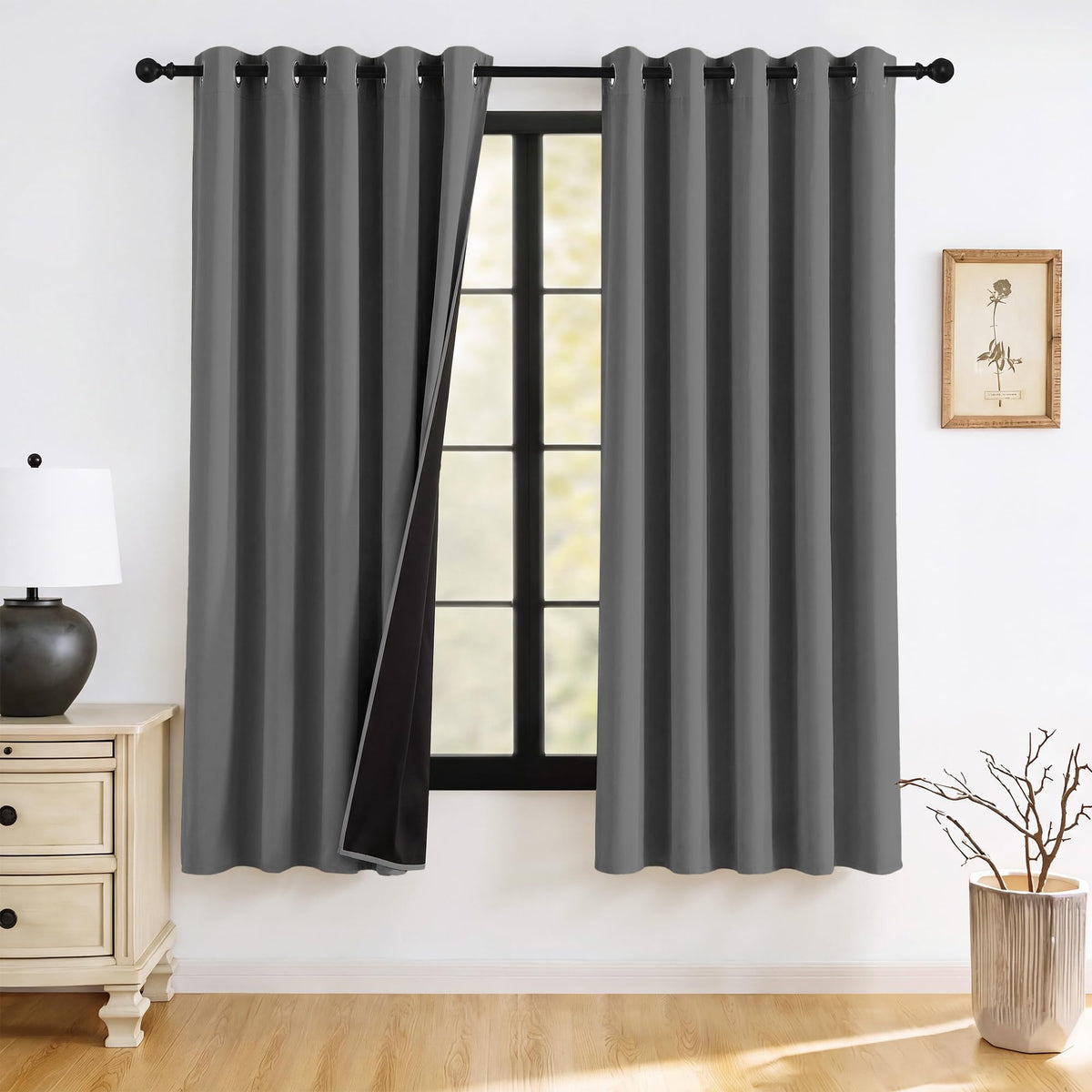 RYB HOME 100% Blackout Black Curtains for Bedroom Living Room 84 inch Long