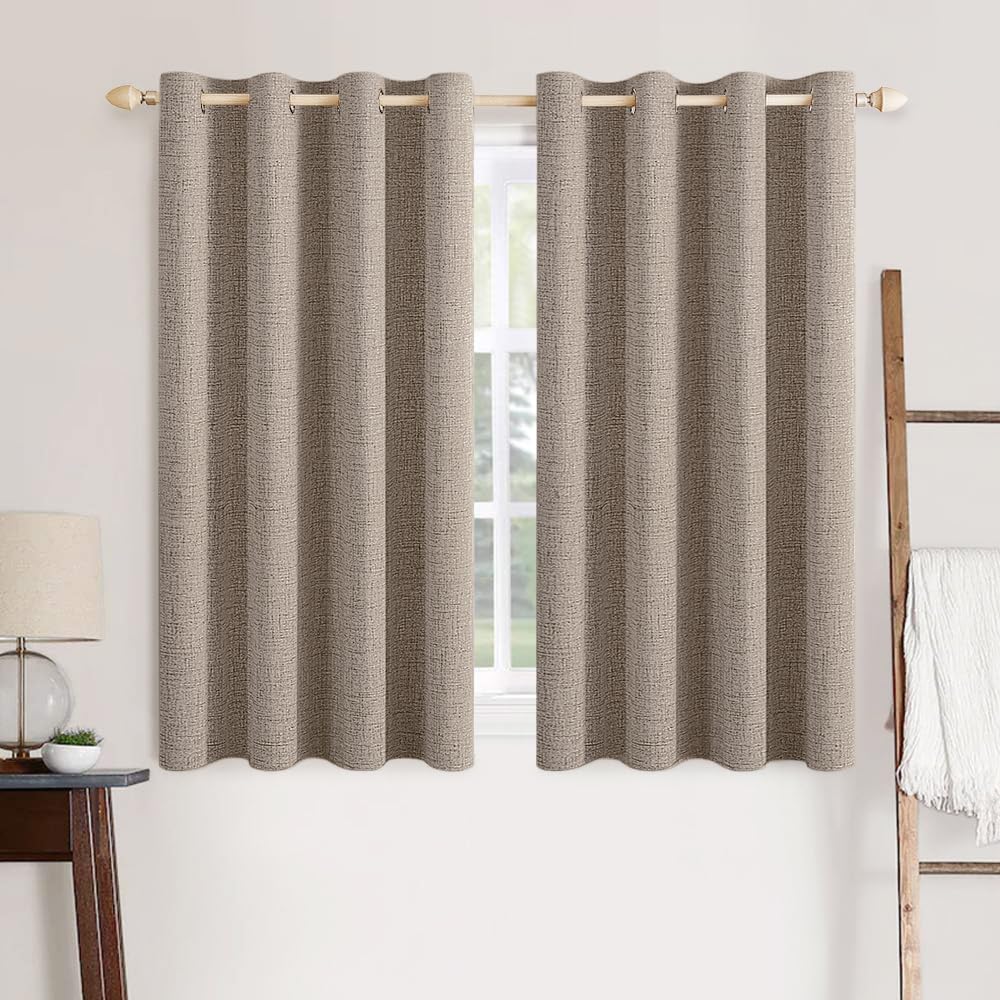 MIULEE 100% Blackout Linen Curtains for Bedroom 52x84 Inches Natural Beige