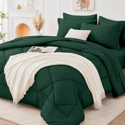 FUANNA Full Size Comforter Sets 7 PCS, Navy Blue Bed Set, Soft Bed in a Bag