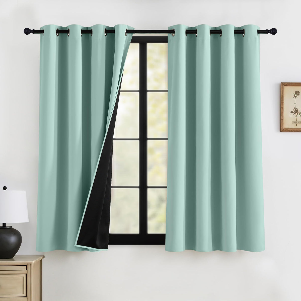 RYB HOME 100% Blackout Black Curtains for Bedroom Living Room 84 inch Long