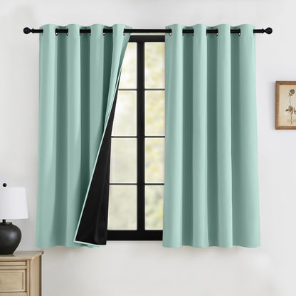 RYB HOME 100% Blackout Black Curtains for Bedroom Living Room 84 inch Long