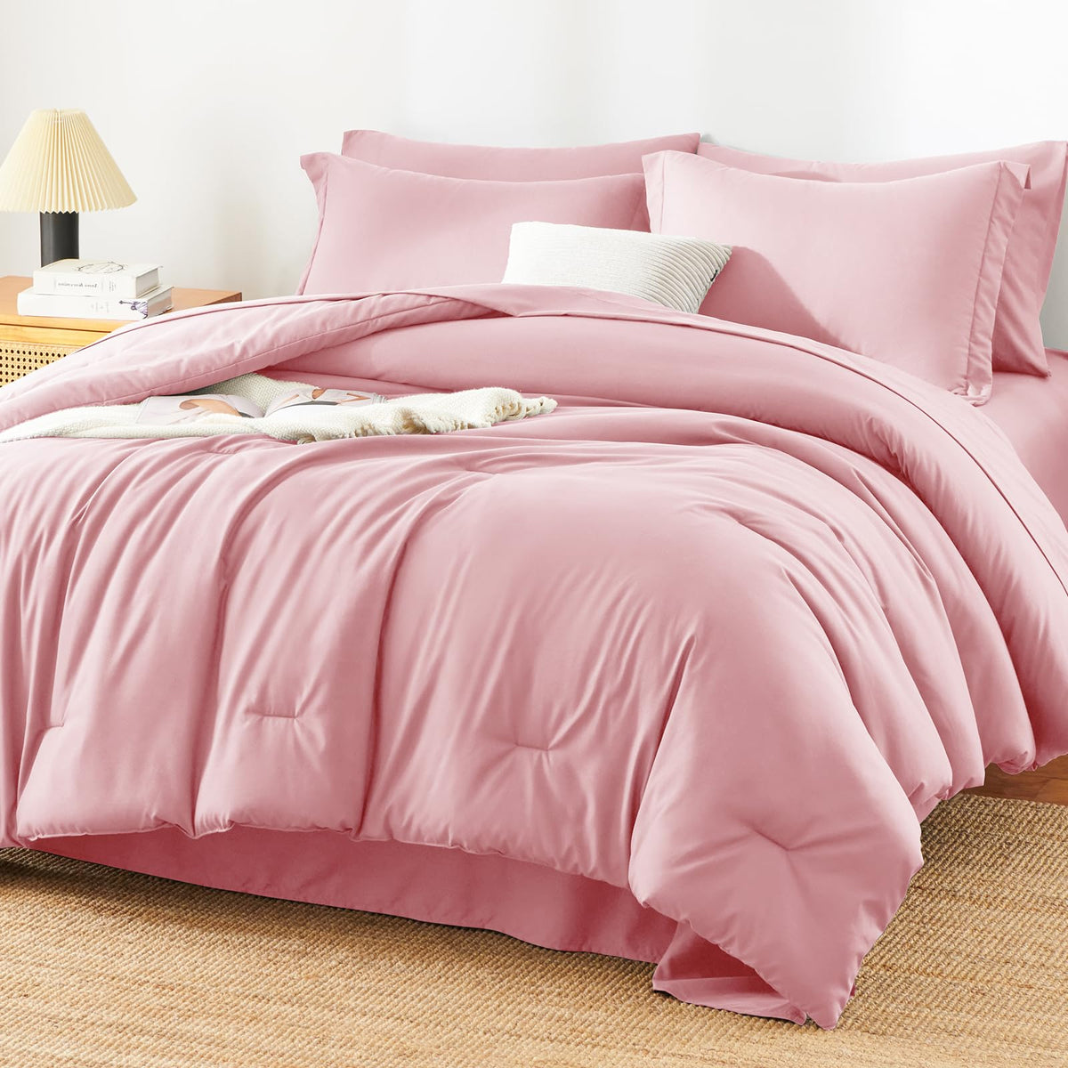 HIMEET Queen Comforter Set, 7-Piece Point-Quilted Bed in a Bag Dark Grey