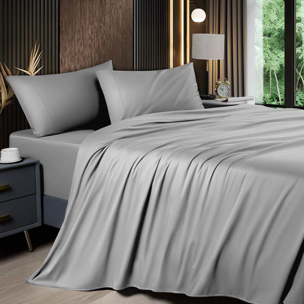 Shilucheng 6 Piece Queen Sheet Sets, Cooling Sheets, Dark Grey