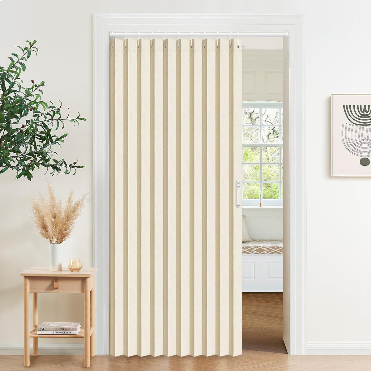 Vatge Closet Door Curtain Room Divider Drapes, Pleated Folding Style Curtains for Doorways Curtain for Bedroom Without Door,1 Panel with Tieback, W39 x L78, Black
