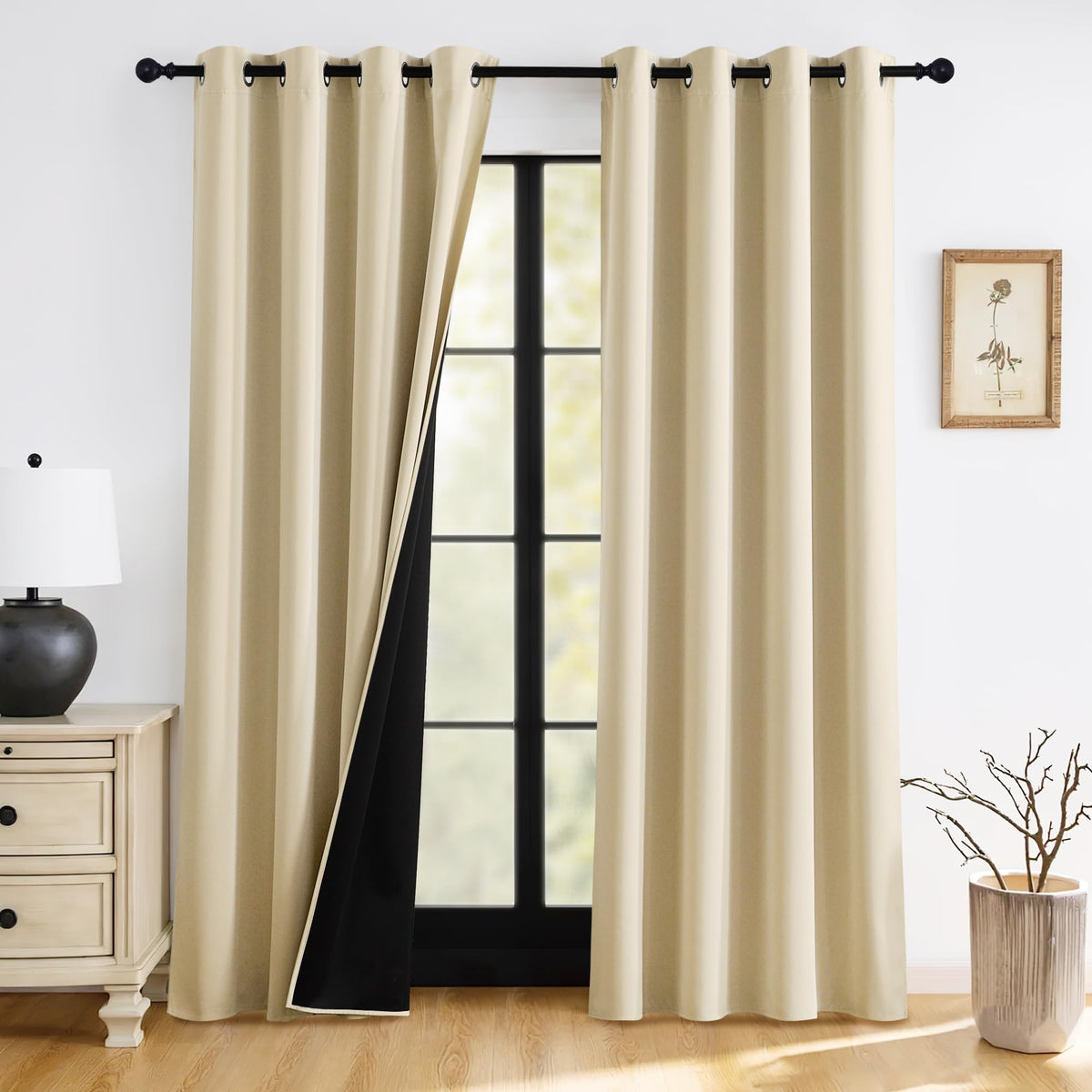 RYB HOME 100% Blackout Black Curtains for Bedroom Living Room 84 inch Long