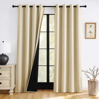 RYB HOME 100% Blackout Black Curtains for Bedroom Living Room 84 inch Long