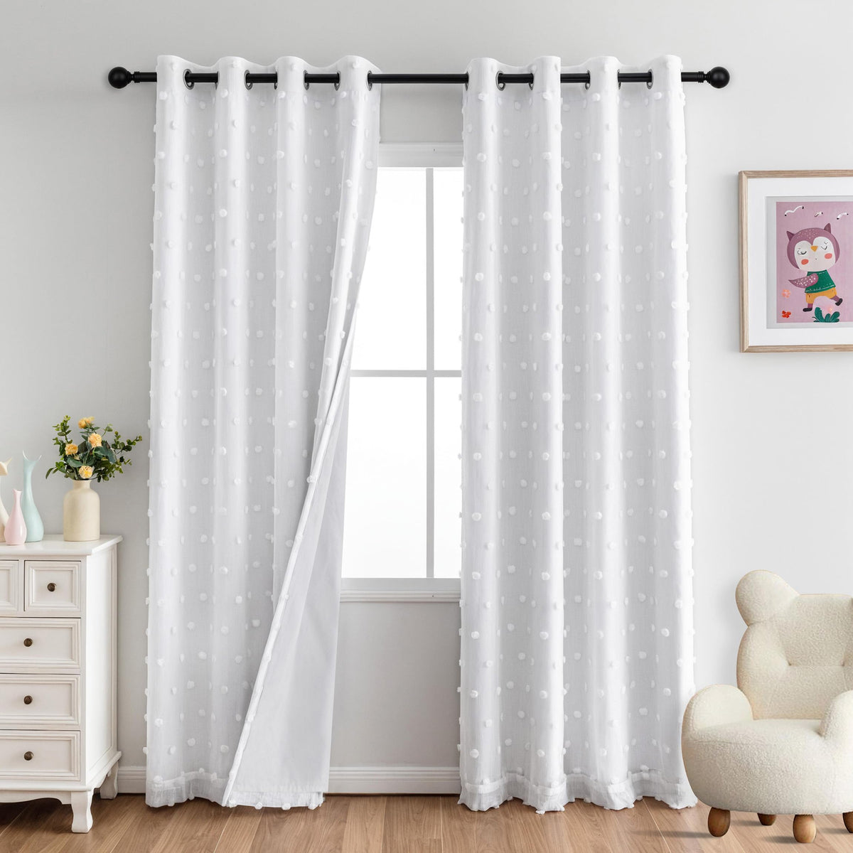 MYSKY HOME Kids Blackout Curtains for Boys Bedroom 84 Inch Long 100% Light Blocking Cute Curtains for Playing Room 2 Panels Grommet Nursery Drapes with Rainbow Pom Pom Sheer 2 Layered 50W x 84L