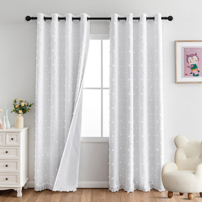 MYSKY HOME Kids Blackout Curtains for Boys Bedroom 84 Inch Long 100% Light Blocking Cute Curtains for Playing Room 2 Panels Grommet Nursery Drapes with Rainbow Pom Pom Sheer 2 Layered 50W x 84L
