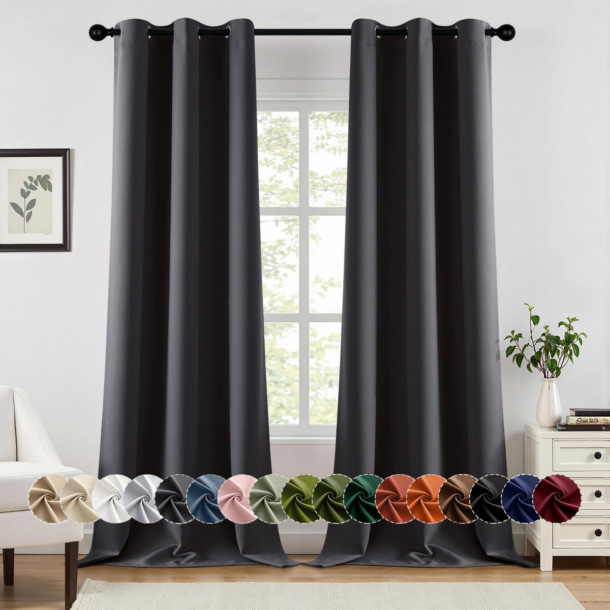 MIULEE Blackout Curtains for Bedroom 2 Panels 40 x 63 Inch Long Black