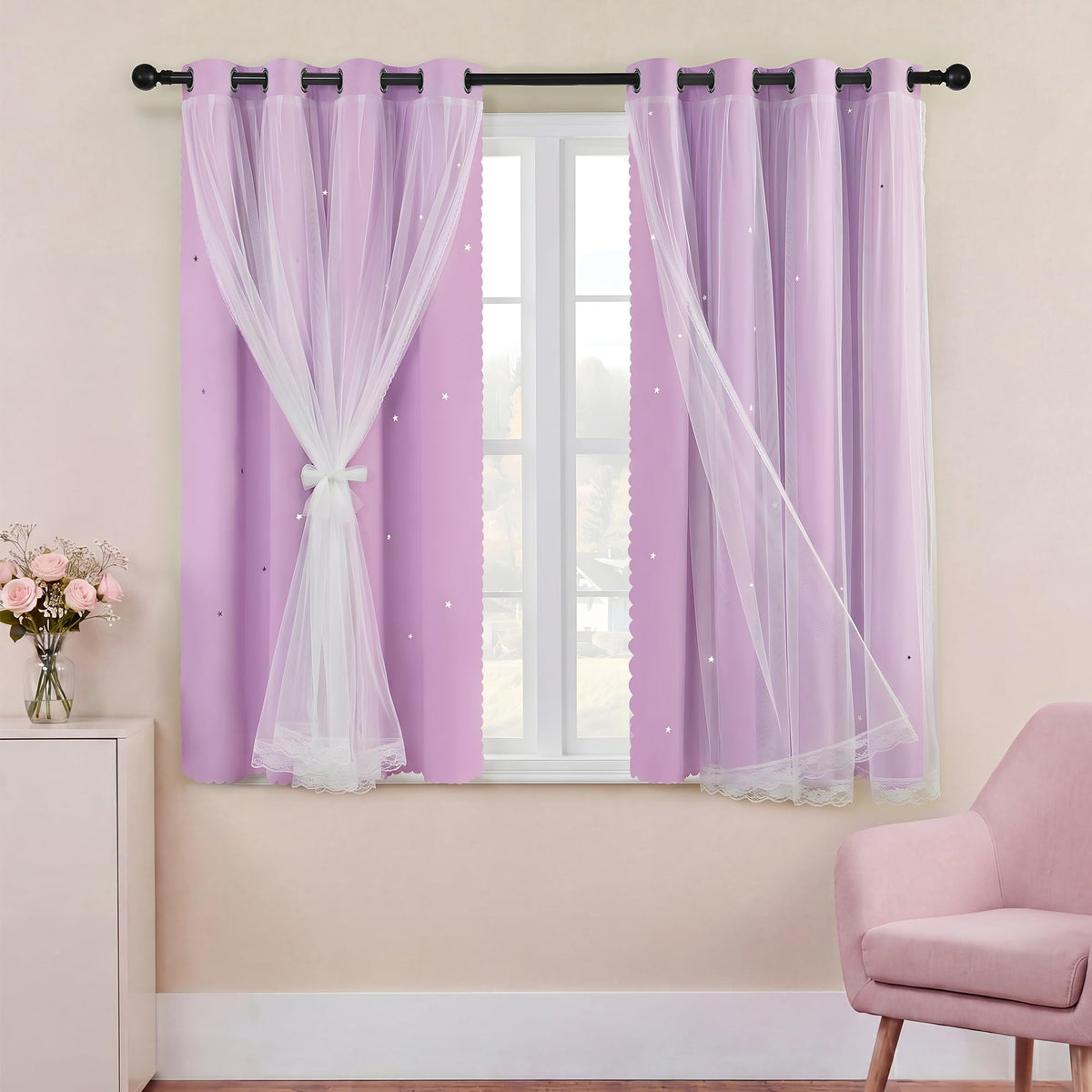 XiDi Blackout Curtains for Girls Bedroom Decor Pink Kids Rainbow Curtains