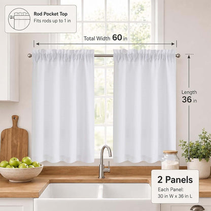 Chyhomenyc 2 Panels White Kitchen Curtains 36 Inch Length Tier Curtain