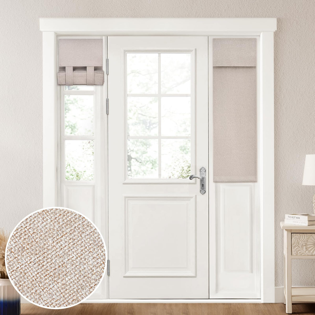 HOMEIDEAS 100% Blackout Linen Door Curtains for French Door 26x68 Inch