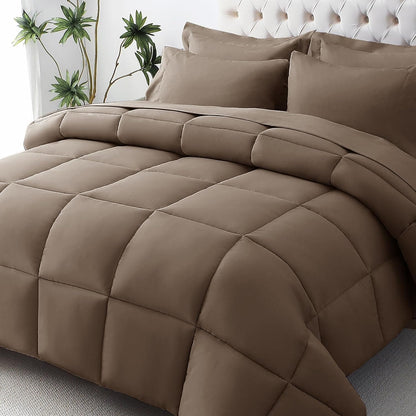JOLLYVOGUE Queen Comforter Set, Ultra-Soft Bed in a Bag Queen Size 7 Pieces, Oeko-TEX Certified Bedding Set with Down Alternative Comforter, Sheets, Pillowcases & Shams, Black