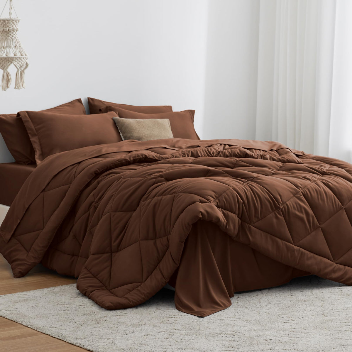 Love's cabin Queen Comforter Set, 7 Pieces Bed in a Bag, Black