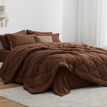 Love's cabin Queen Comforter Set, 7 Pieces Bed in a Bag, Black