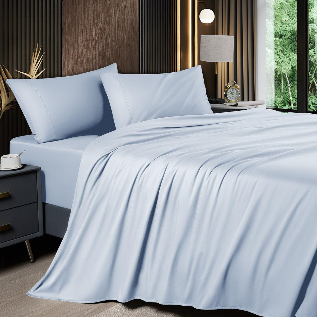 Shilucheng 6 Piece Queen Sheet Sets, Cooling Sheets, Dark Grey