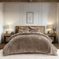 EverGrace Stripe Channel Luxury Velvet Quilt Set King Size, Beige Taupe
