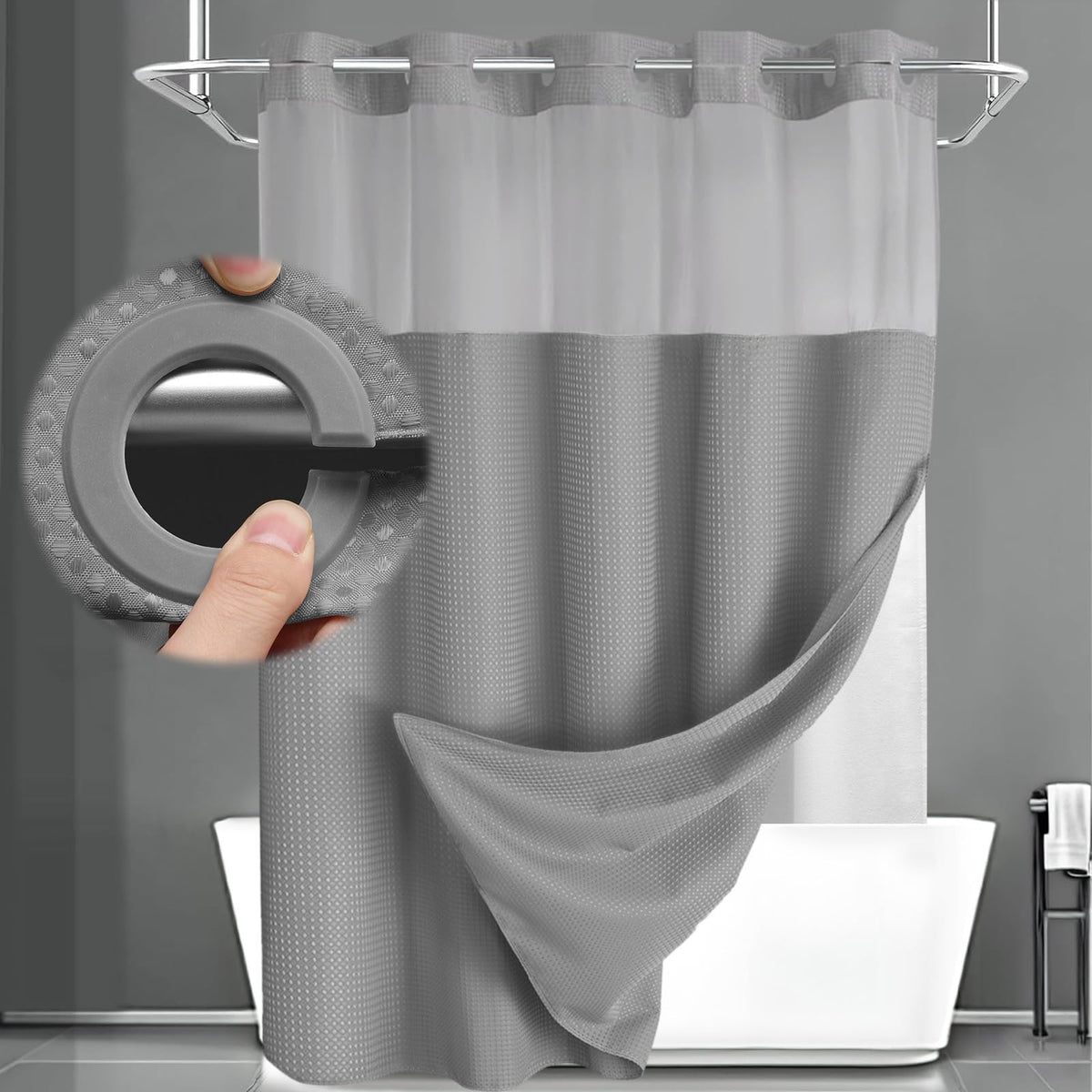 No Hook Shower Curtain with Liner Set Hotel Waffle Burgundy 72W X 75L