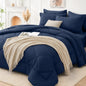FUANNA Full Size Comforter Sets 7 PCS, Navy Blue Bed Set, Soft Bed in a Bag