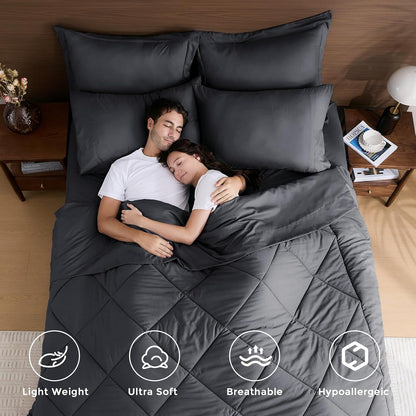 HEVUMYI 7-Piece Full Comforter Set, Dark Grey Bed in a Bag
