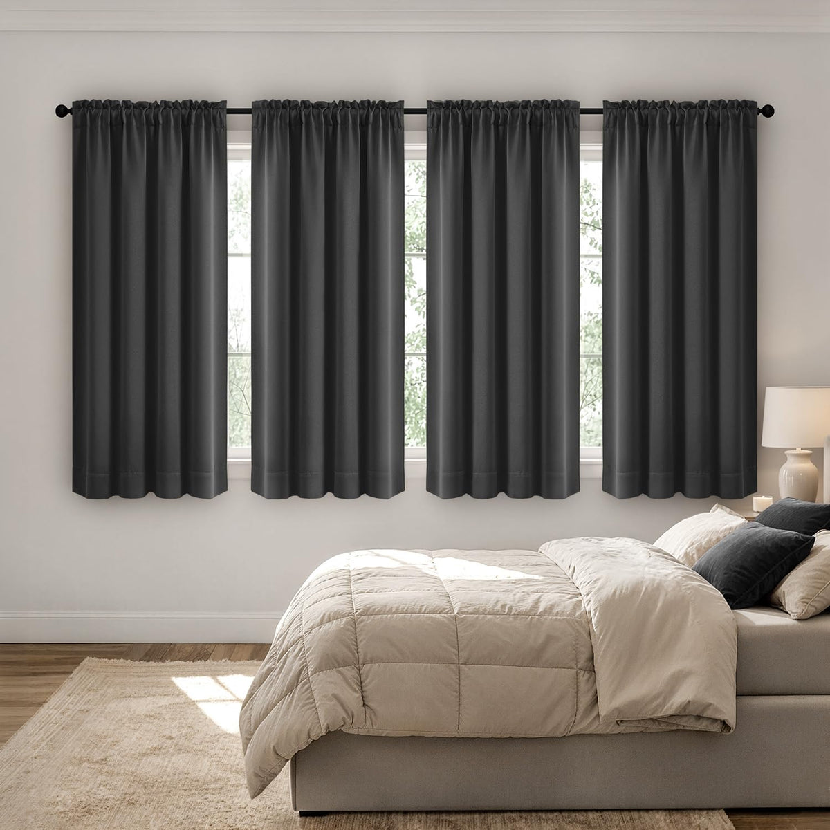 MIULEE Black Blackout Curtains 63 Inch Length for Bedroom Set of 4 Panels