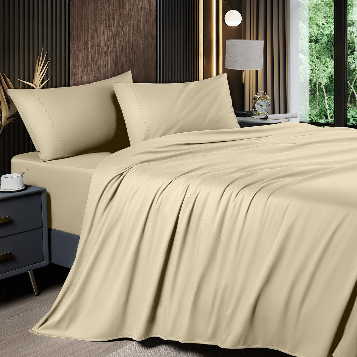 Shilucheng 6 Piece Queen Sheet Sets, Cooling Sheets, Dark Grey