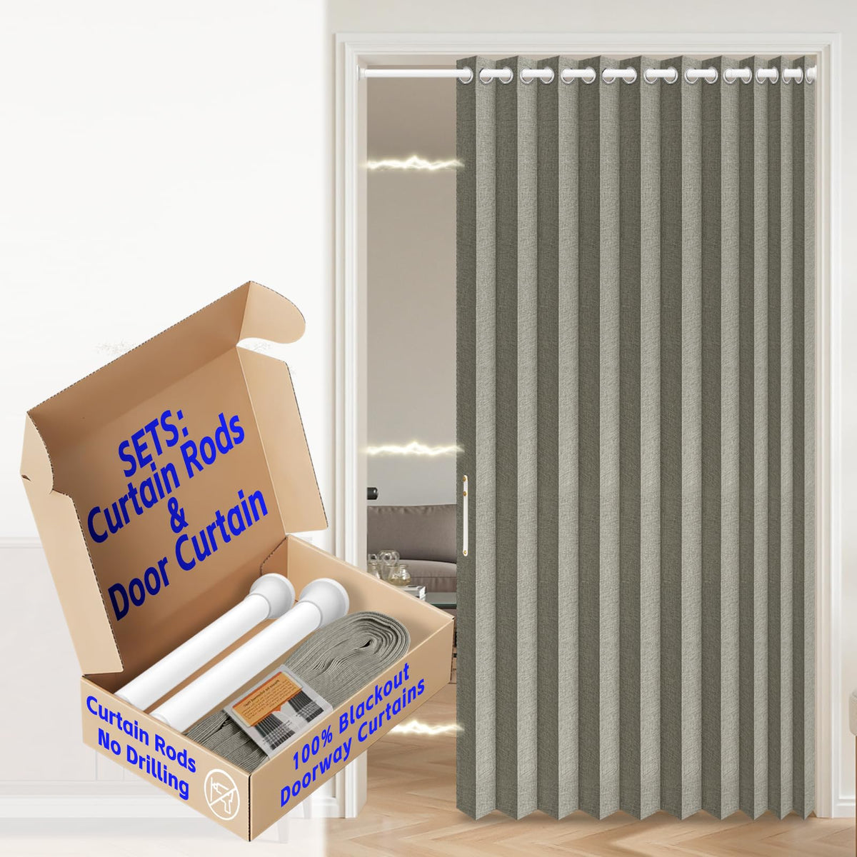AJAZZ Blackout Accordion Door Magnetic Door Curtain Folding Closet Doors Curtain Invisible for Bedroom Room Living Room Doorway, Grey 42" W x 78" L, 1 Panel