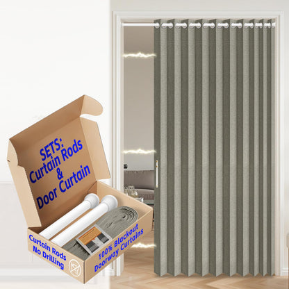 AJAZZ Blackout Accordion Door Magnetic Door Curtain Folding Closet Doors Curtain Invisible for Bedroom Room Living Room Doorway, Grey 42" W x 78" L, 1 Panel