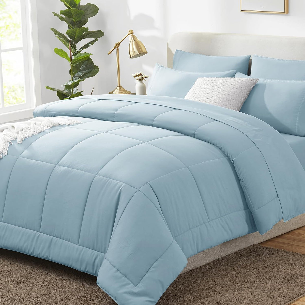 CozyLux Full Size Comforter Sets Black - 7 Pieces Bed in a Bag
