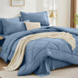 FUANNA Full Size Comforter Sets 7 PCS, Navy Blue Bed Set, Soft Bed in a Bag