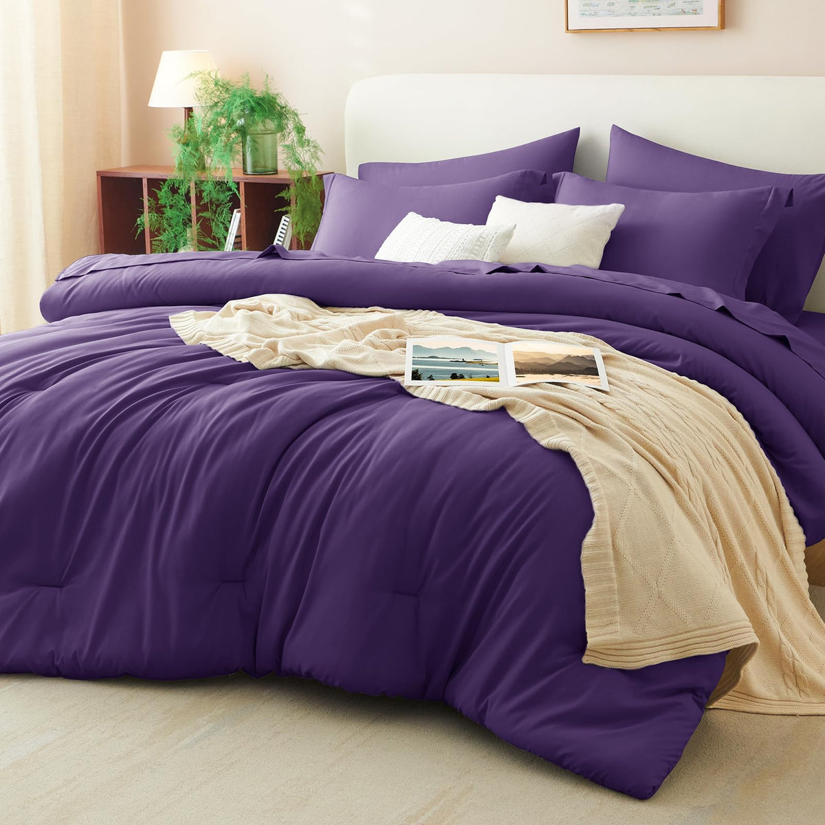 CozyLux Queen Comforter Set Black, 7 Pieces Bed in a Bag