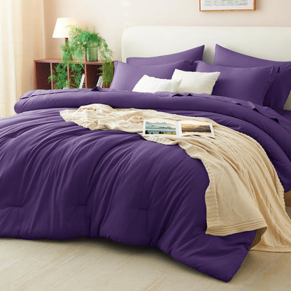 CozyLux Queen Comforter Set Black, 7 Pieces Bed in a Bag
