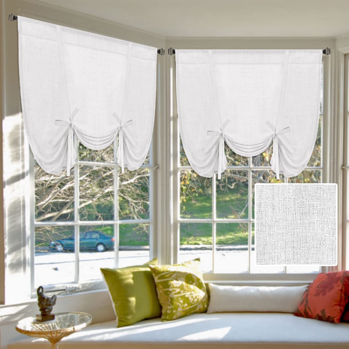 H.VERSAILTEX Tie Up Linen Curtains 63 Inch Length Nature Linen Textured Privacy Curtain Multi Hanging Ways Shade Balloon Window Shade Rod Pocket Casual Curtain - 42x63 - Natural