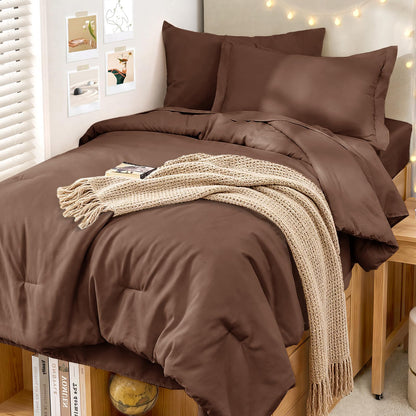 MUXHOMO Full Comforter Set 7 Pieces, Soft Bed in a Bag, Beige