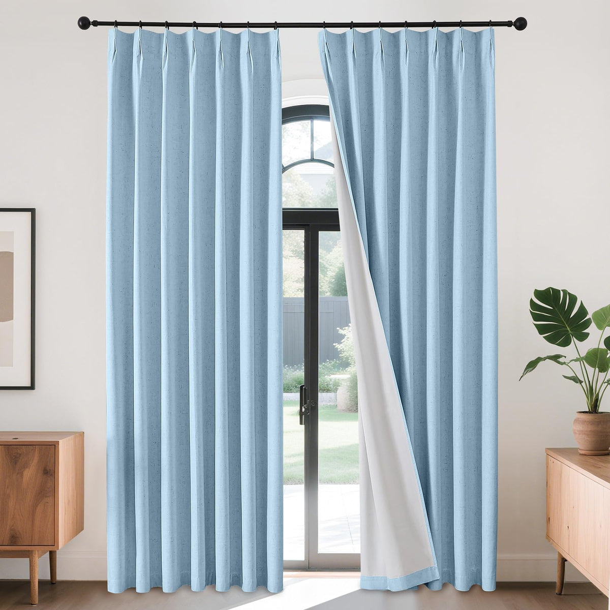 Joydeco Linen Curtains 96 inch Length 2 Panel Set, Light Filtering Curtain for Living Room Bedroom, 52 inch Wide Drapes with Rod Pocket Back Tab (96" Lx52 W, Ivory on Linen)