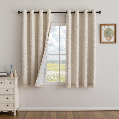 MYSKY HOME Kids Blackout Curtains for Boys Bedroom 84 Inch Long 100% Light Blocking Cute Curtains for Playing Room 2 Panels Grommet Nursery Drapes with Rainbow Pom Pom Sheer 2 Layered 50W x 84L