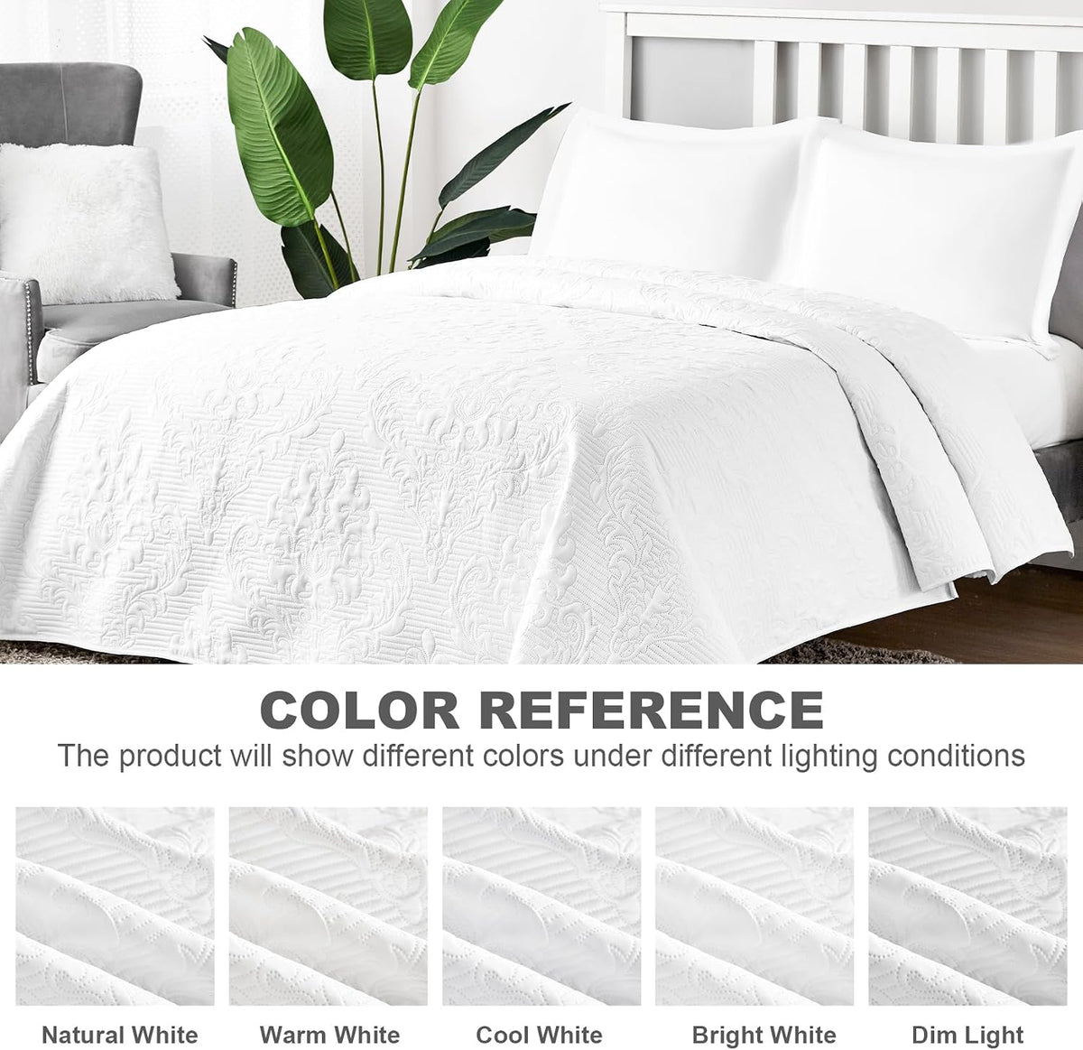 Hansleep Queen Quilt White Quilts Queen Size 3 Pieces (1 Quilt, 2 Shams)