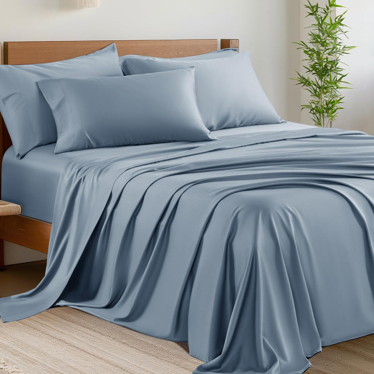 Shilucheng 6 Piece Queen Sheet Sets, Cooling Sheets, Dark Grey